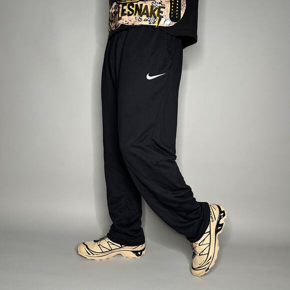 Nike Sweatpants Black Polyester White Swoosh Baggy Wide Leg